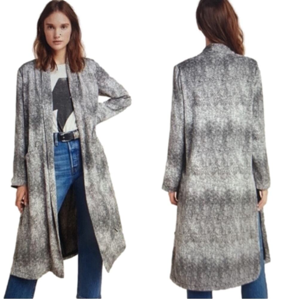 BB Dakota Duster Gray Silky Snake Print Open Front Long Sleeve Jacket Small